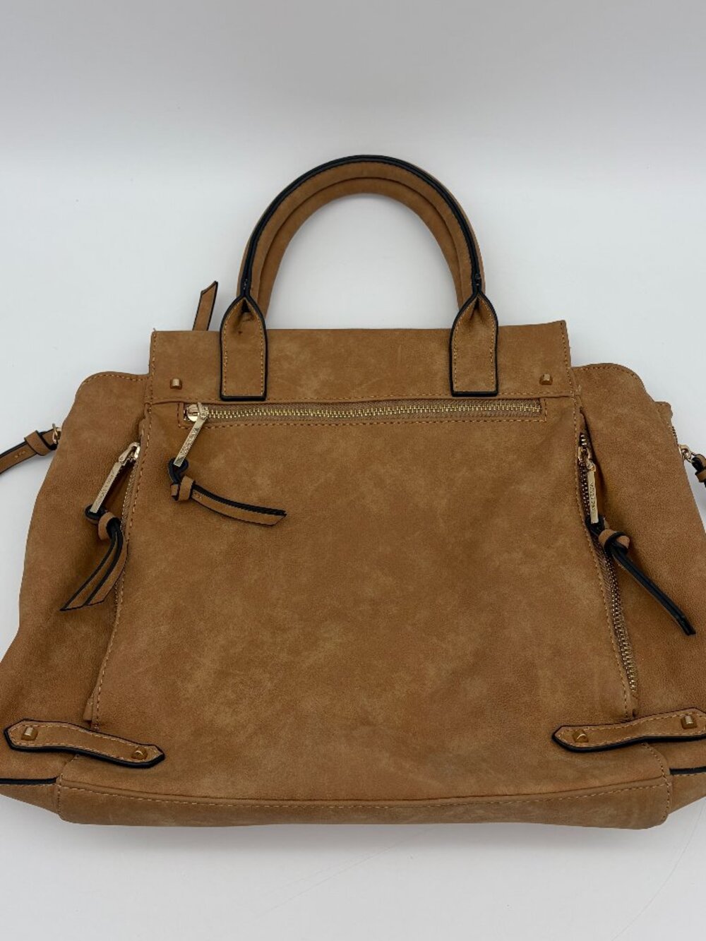 Violet Ray NY Multi-Zip Satchel Shoulder Bag - Light Brown.Elegant Everyday Tote